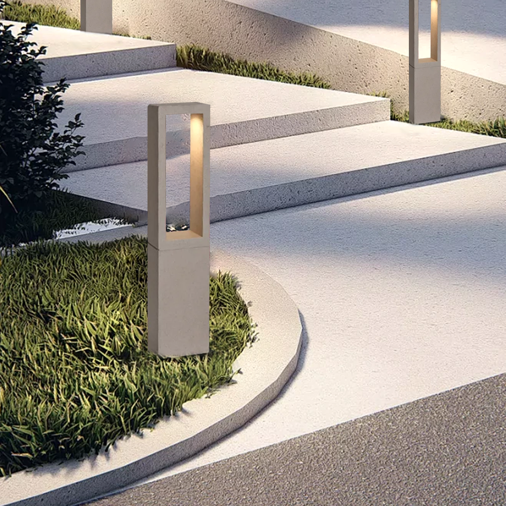 Luz moderna de camino exterior de metal - Pasillo rectangular hueco gris - Flindria