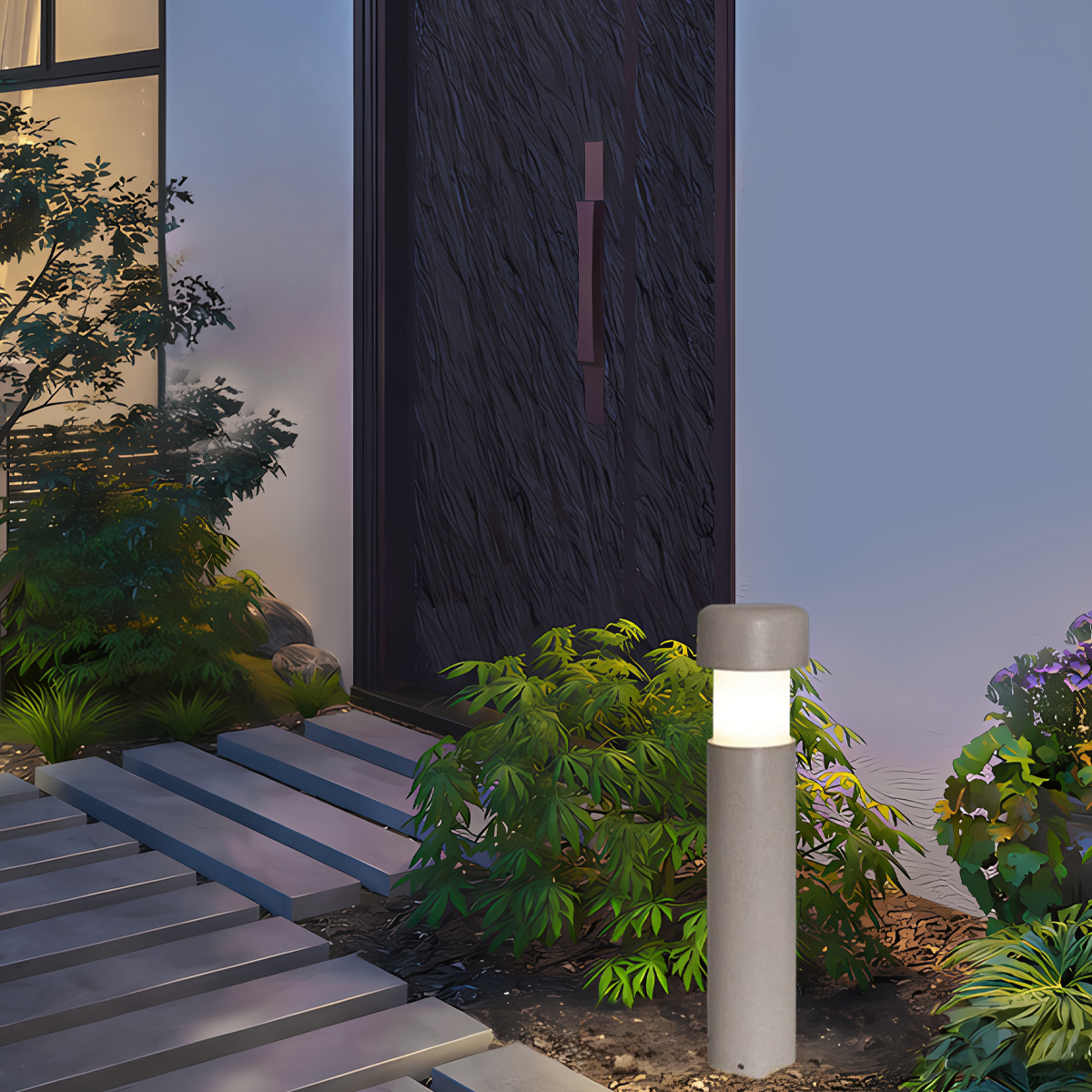 Modern Pathway Light - Gray Metal & Cement Cylindrical Design for Patio - Flindria