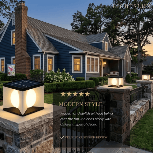 Luz de Pilar Solar Exterior Art Déco - Metal Preto Quadrado Lua para Pátio/Jardim - Flindria