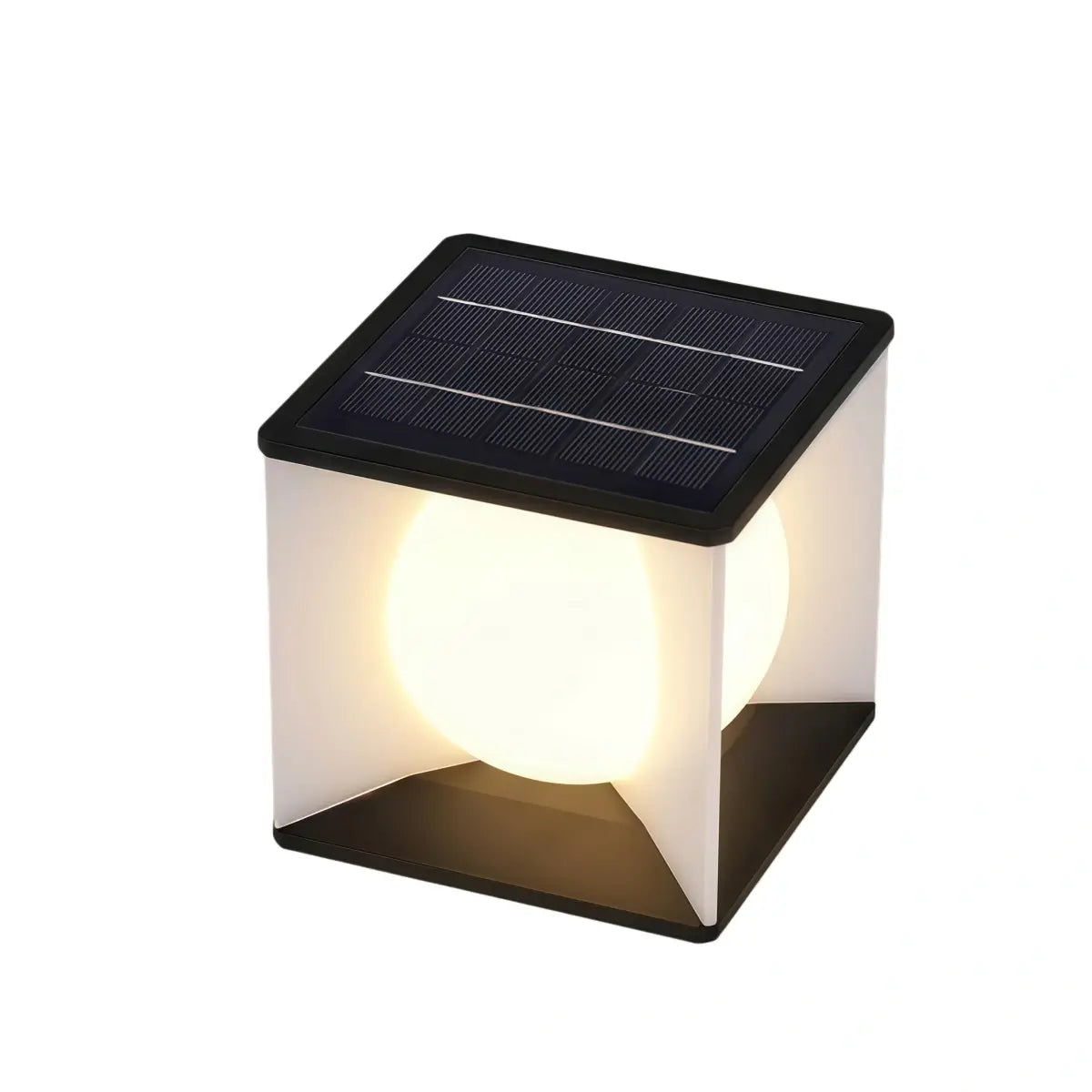 Art Deco Solar Outdoor Pillar Light - Black Metal Square Moon for Courtyard/Garden - Flindria