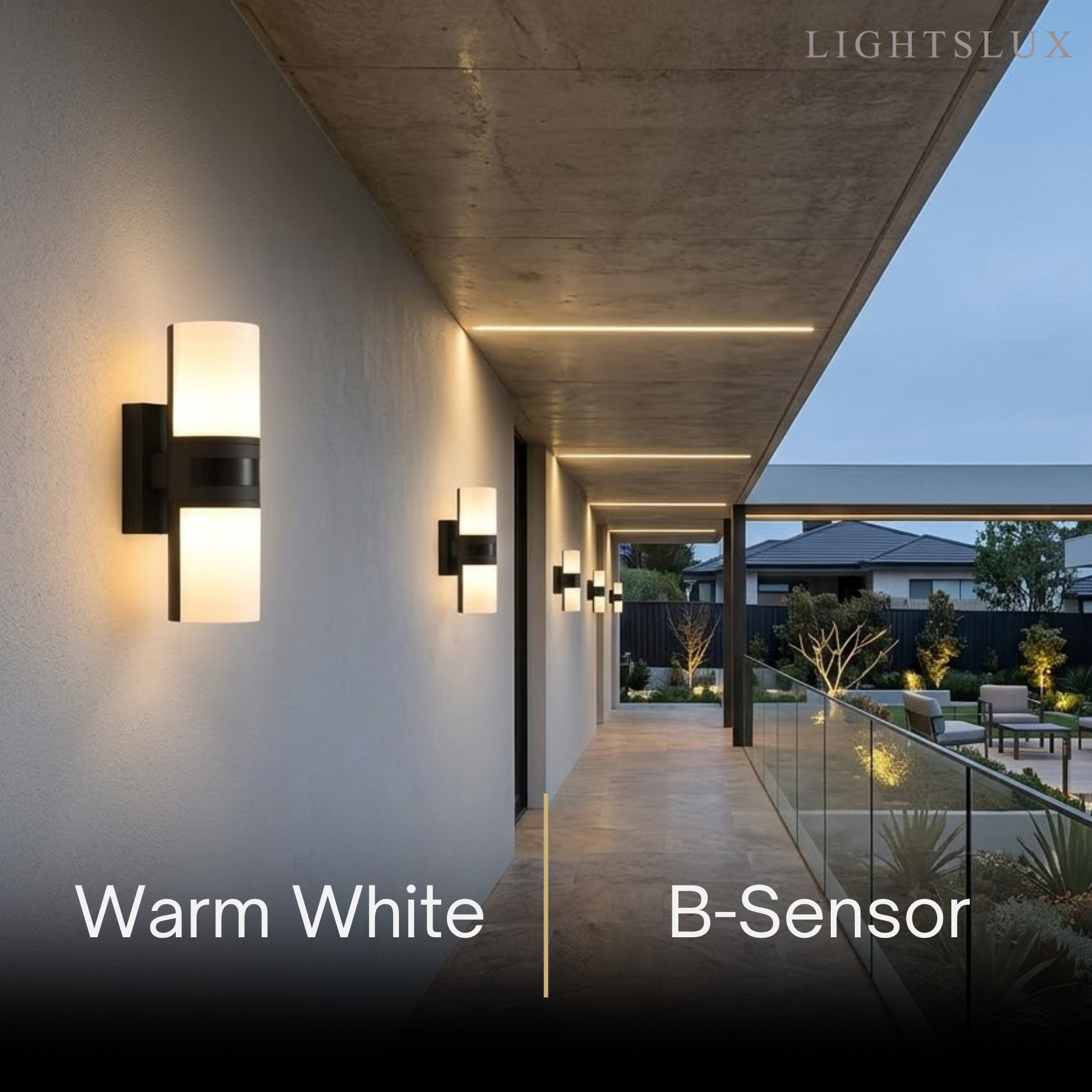 Modern Sensor Outdoor Wall Sconce - Black Metal & Acrylic Cylinder Garden - Flindria