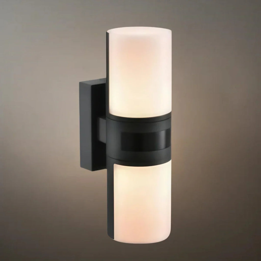 Modern Sensor Outdoor Wall Sconce - Black Metal & Acrylic Cylinder Garden - Flindria