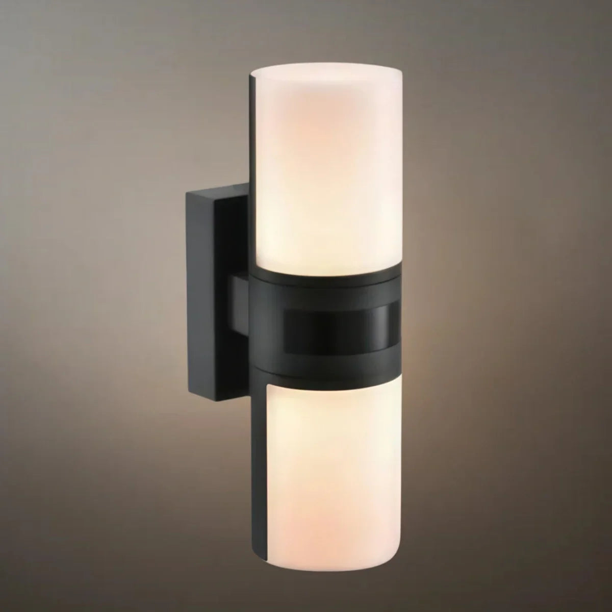Modern Sensor Outdoor Wall Sconce - Black Metal & Acrylic Cylinder Garden - Flindria