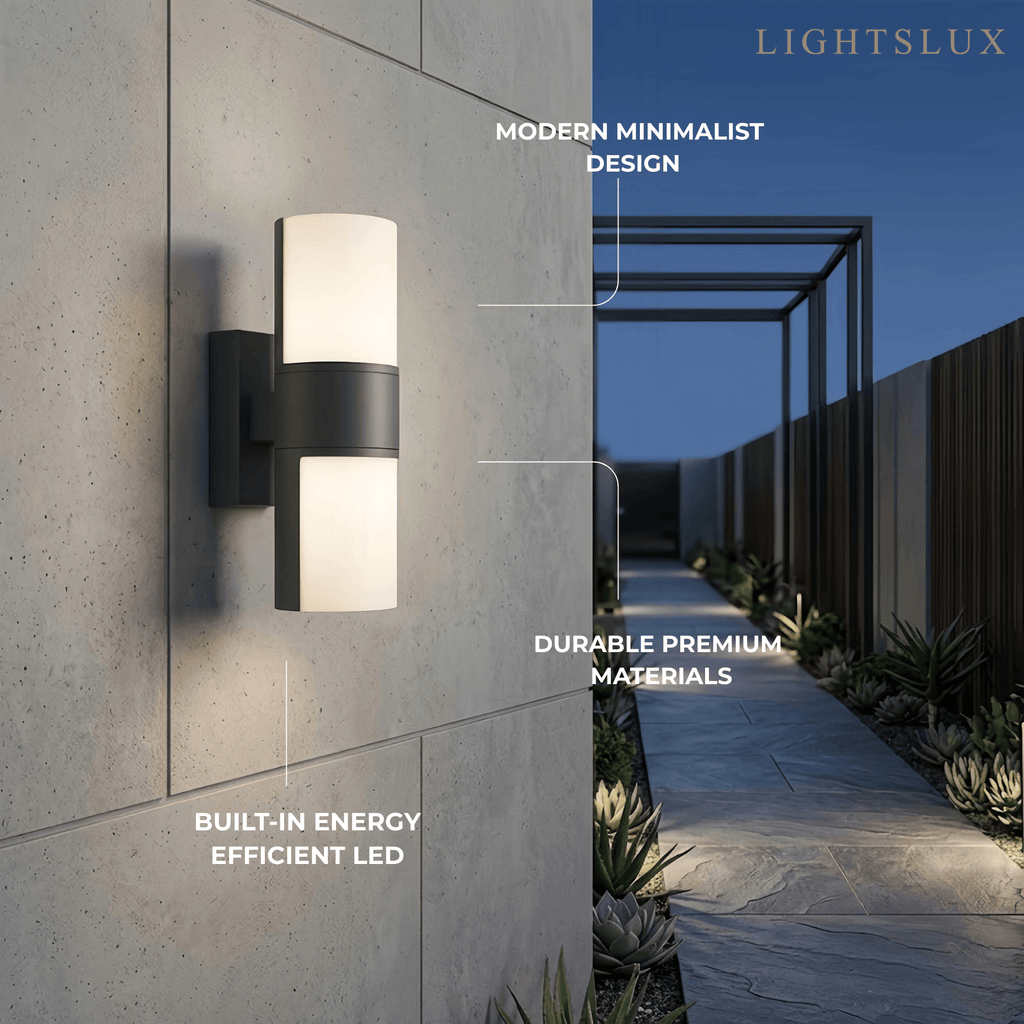 Modern Sensor Outdoor Wall Sconce - Black Metal & Acrylic Cylinder Garden - Flindria
