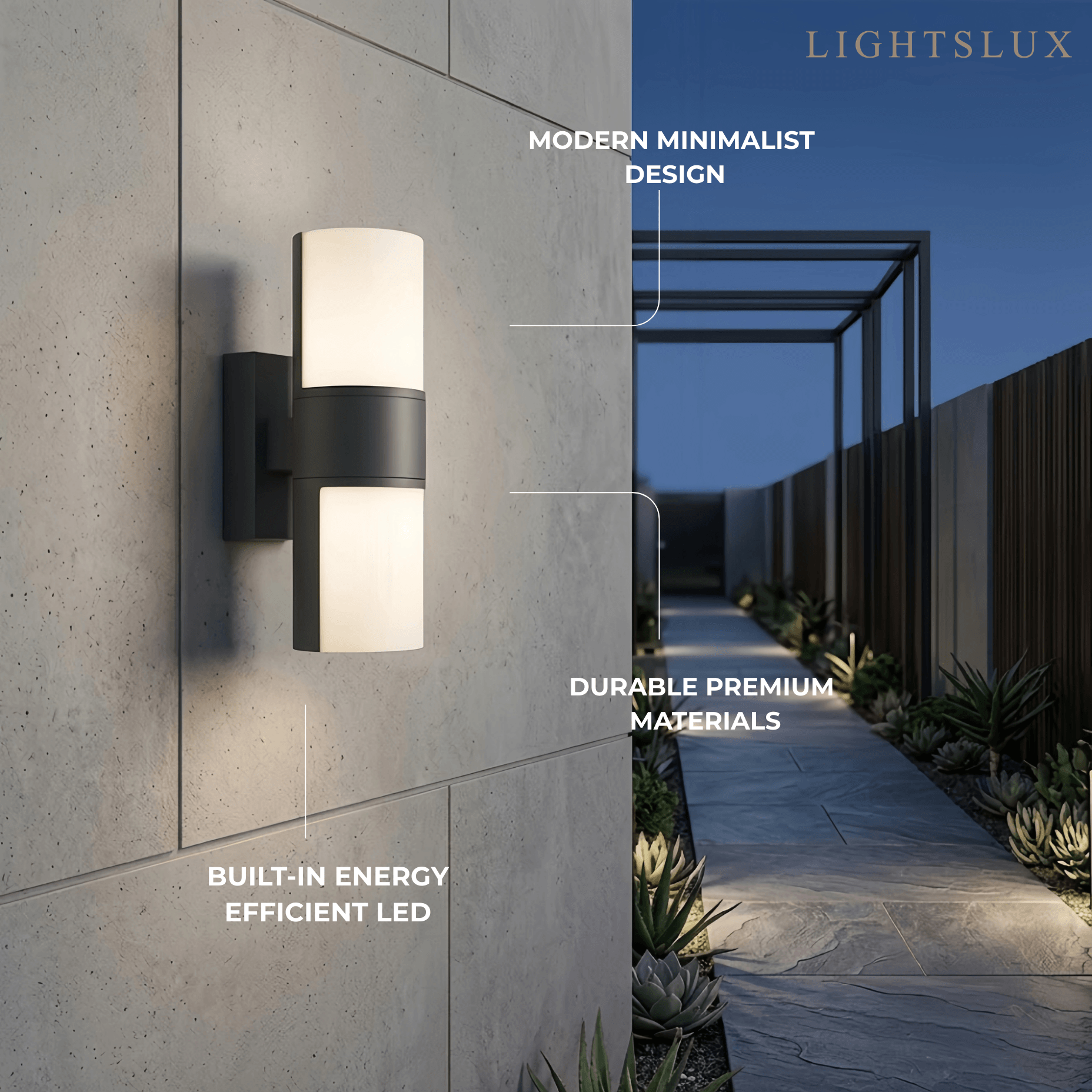 Modern Sensor Outdoor Wall Sconce - Black Metal & Acrylic Cylinder Garden - Flindria