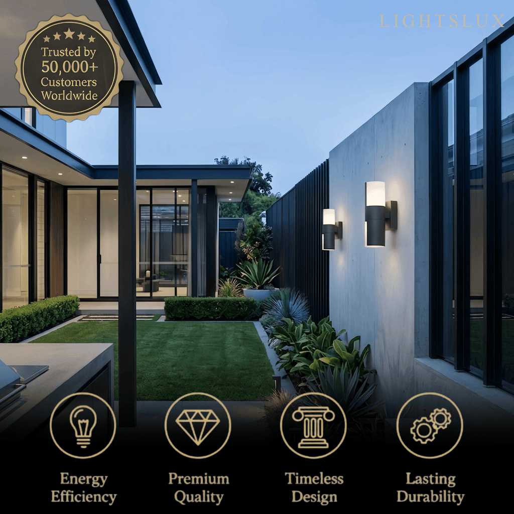 Modern Sensor Outdoor Wall Sconce - Black Metal & Acrylic Cylinder Garden - Flindria