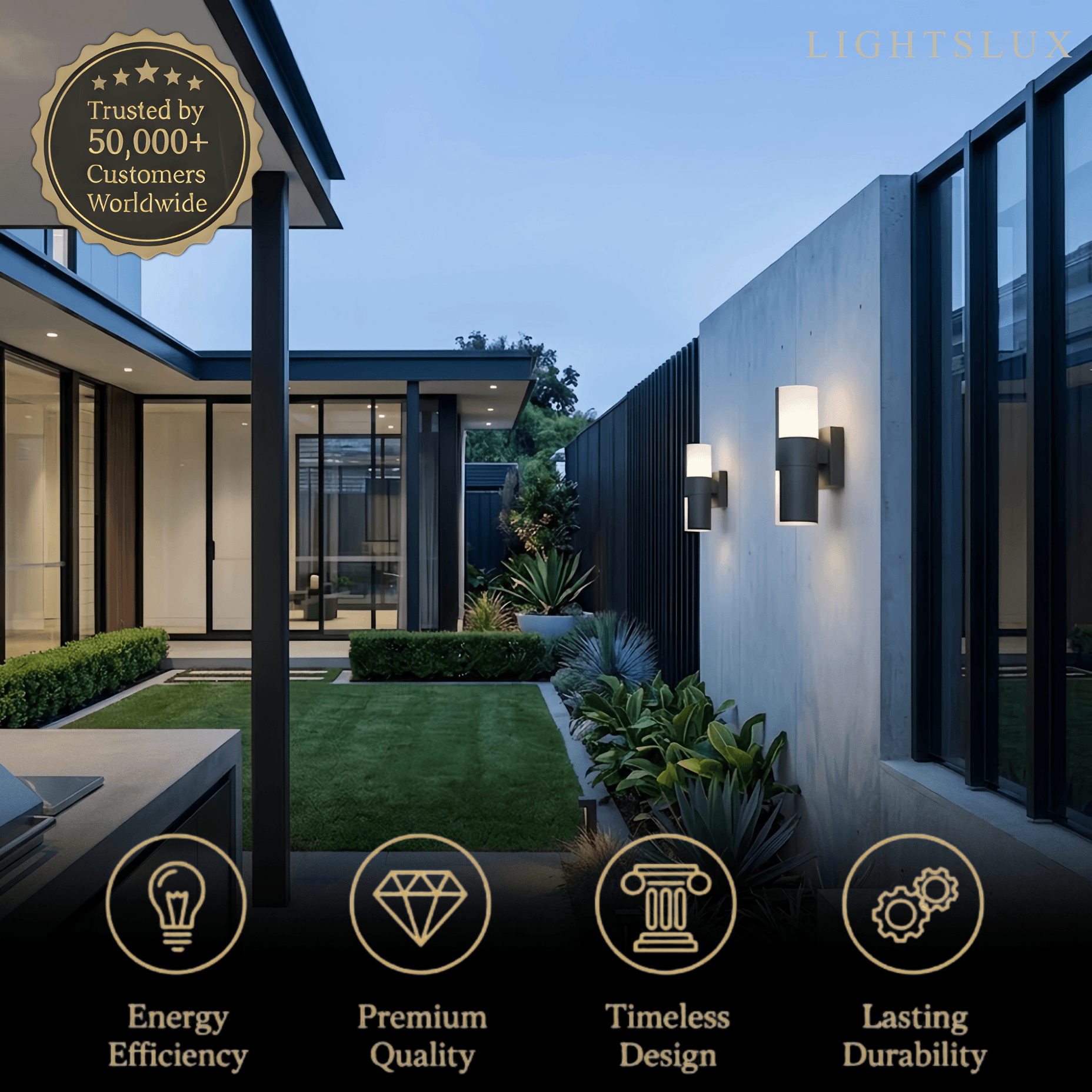 Modern Sensor Outdoor Wall Sconce - Black Metal & Acrylic Cylinder Garden - Flindria