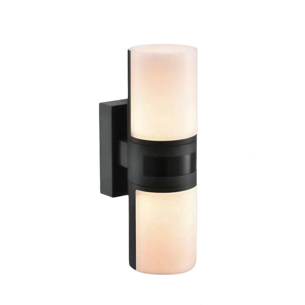 Modern Sensor Outdoor Wall Sconce - Black Metal & Acrylic Cylinder Garden - Flindria
