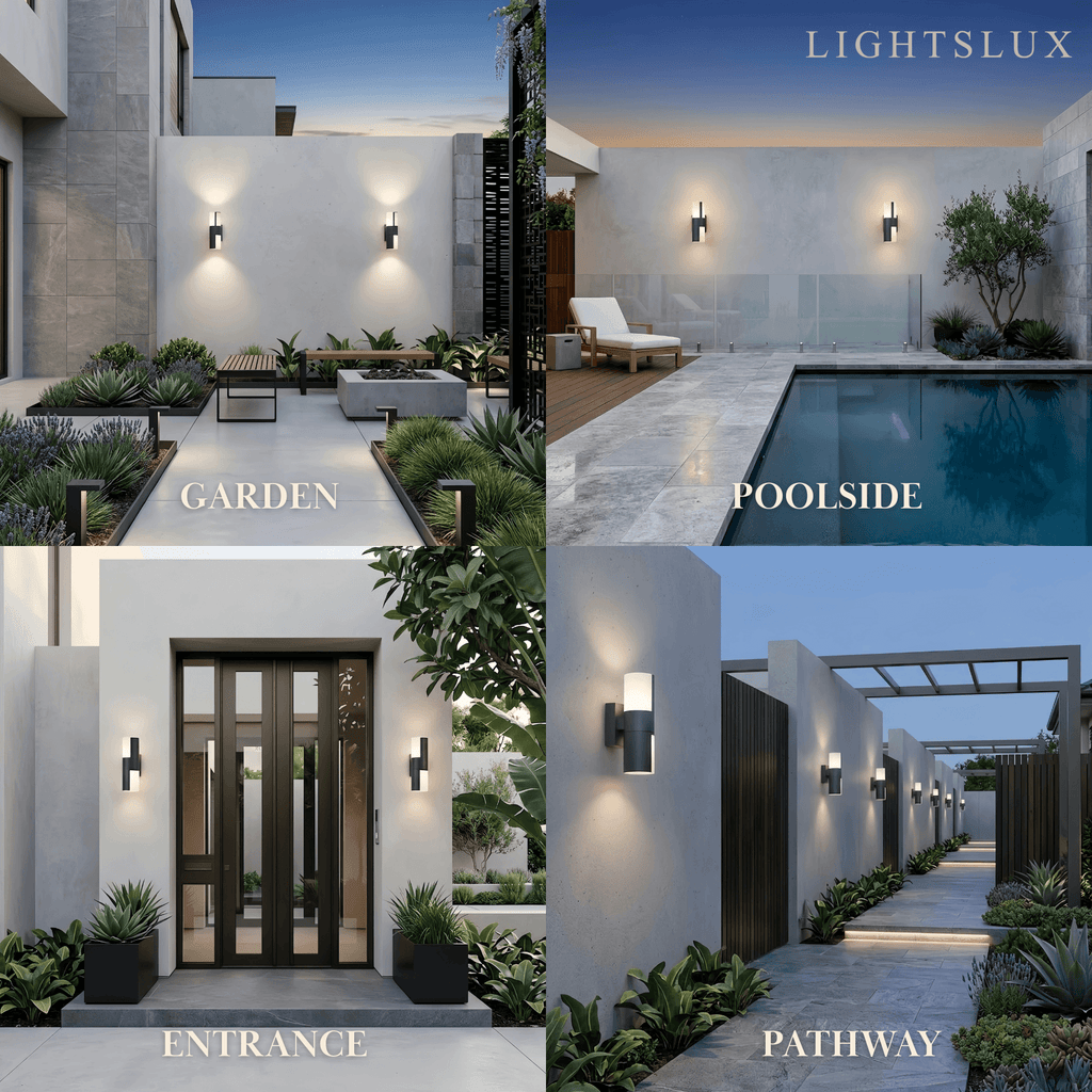Modern Sensor Outdoor Wall Sconce - Black Metal & Acrylic Cylinder Garden - Flindria