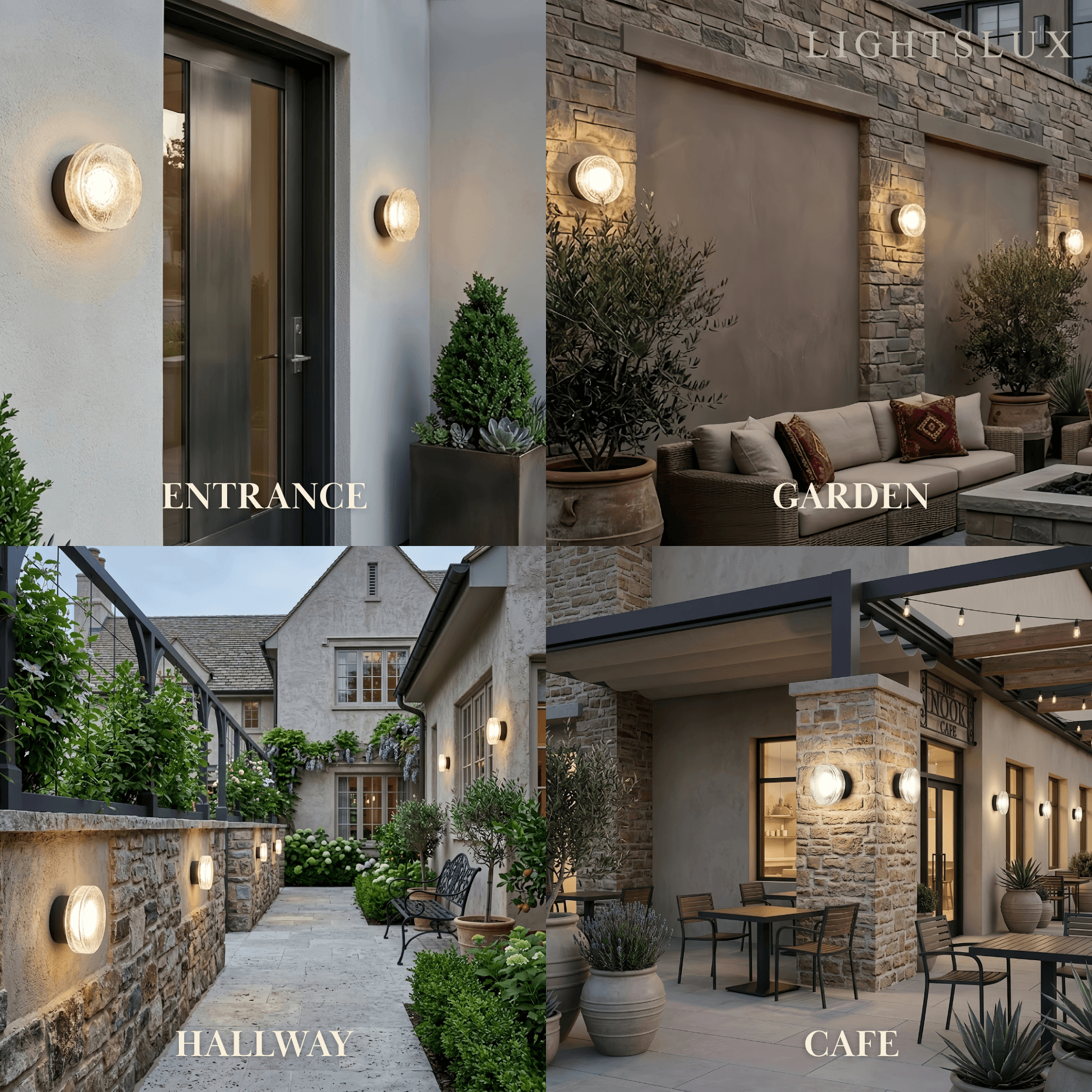 Modern Outdoor Wall Lamp - Clear Glass & Metal Round Design for Patio - Flindria