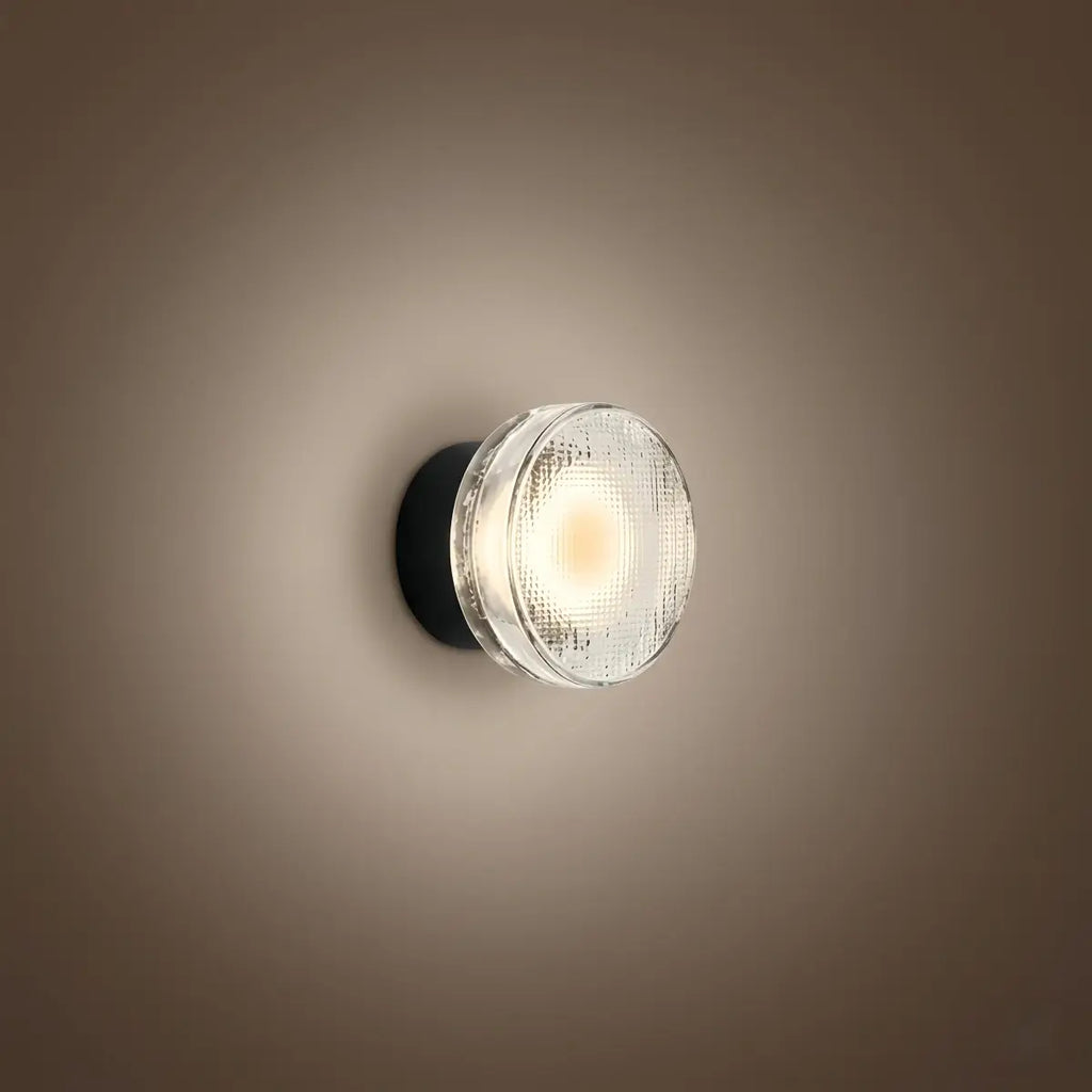 Modern Outdoor Wall Lamp - Clear Glass & Metal Round Design for Patio - Flindria