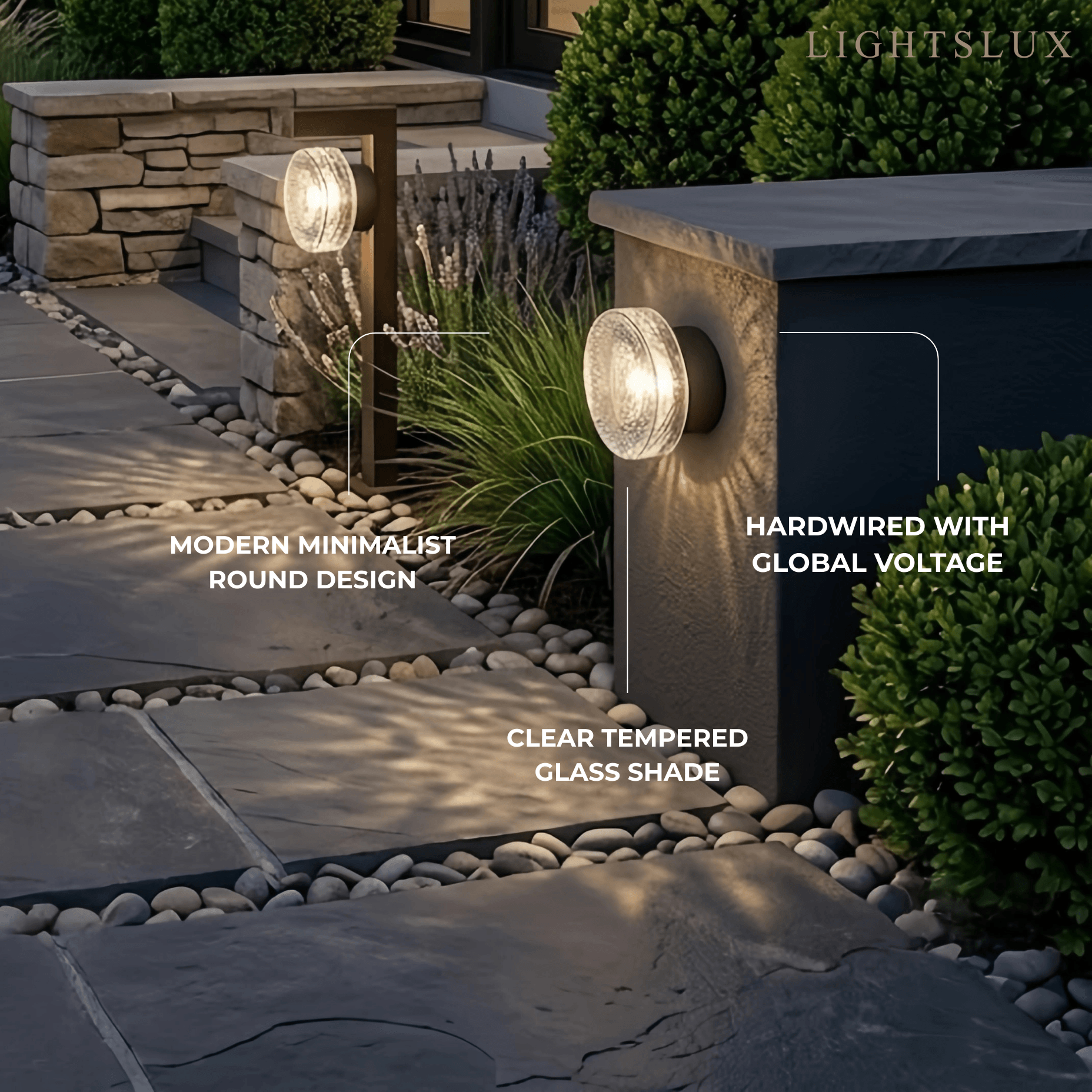Modern Outdoor Wall Lamp - Clear Glass & Metal Round Design for Patio - Flindria