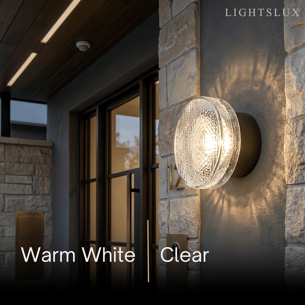 Modern Outdoor Wall Lamp - Clear Glass & Metal Round Design for Patio - Flindria