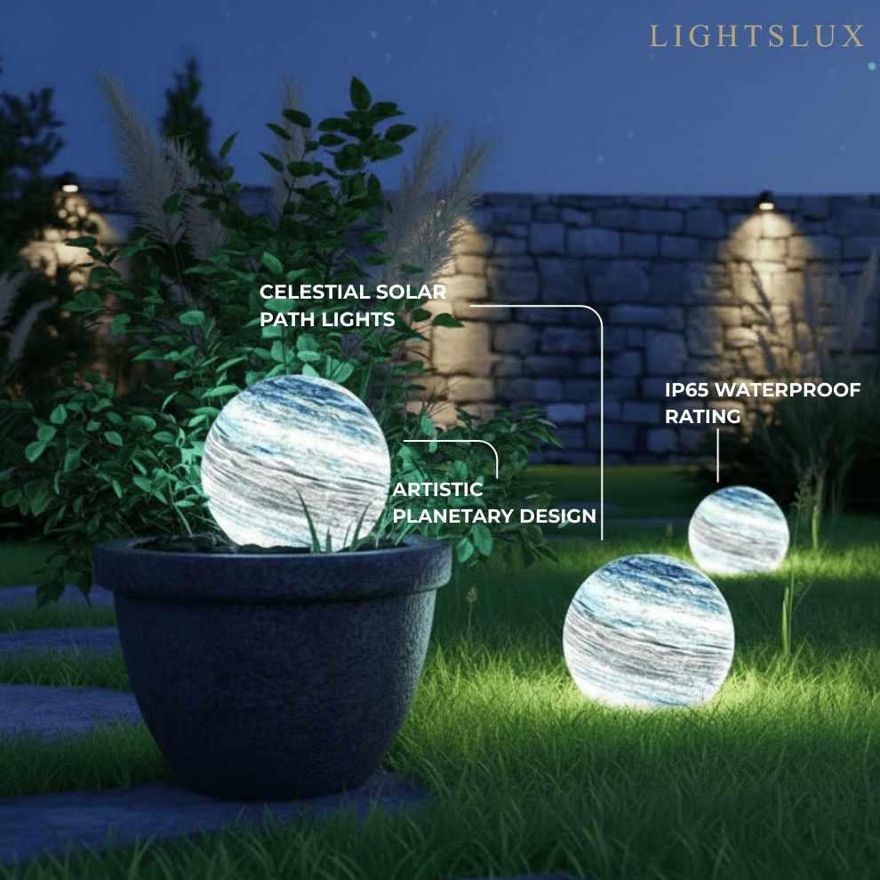 Lámpara Solar de Suelo Nórdica Planeta - Metal Azul y Amarillo para Jardín - Flindria