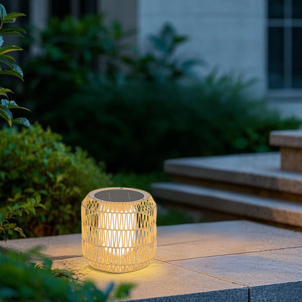 Farmhouse Outdoor Lamp - Wood & Metal Rattan Lantern - Flindria