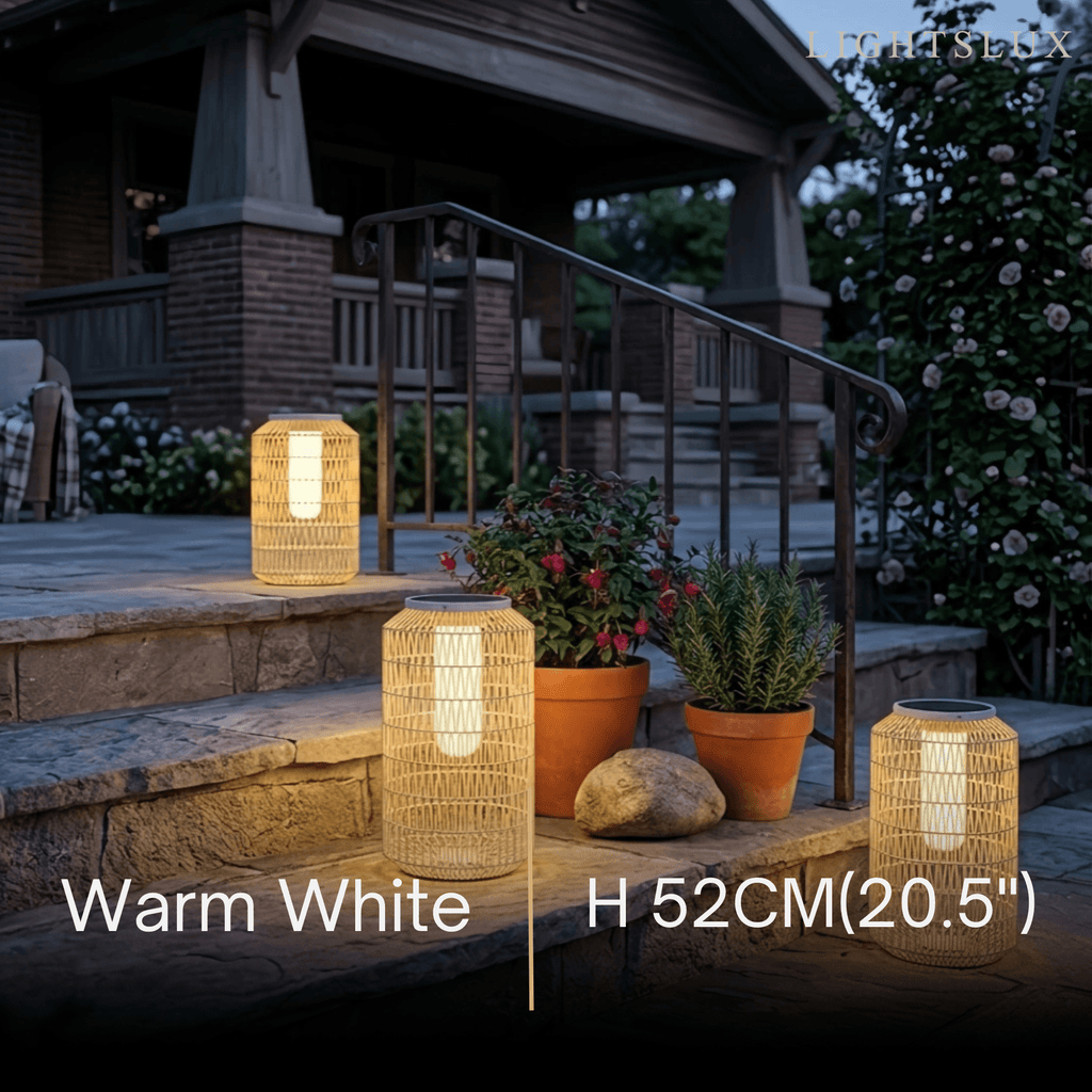 Farmhouse Outdoor Lamp - Wood & Metal Rattan Lantern - Flindria