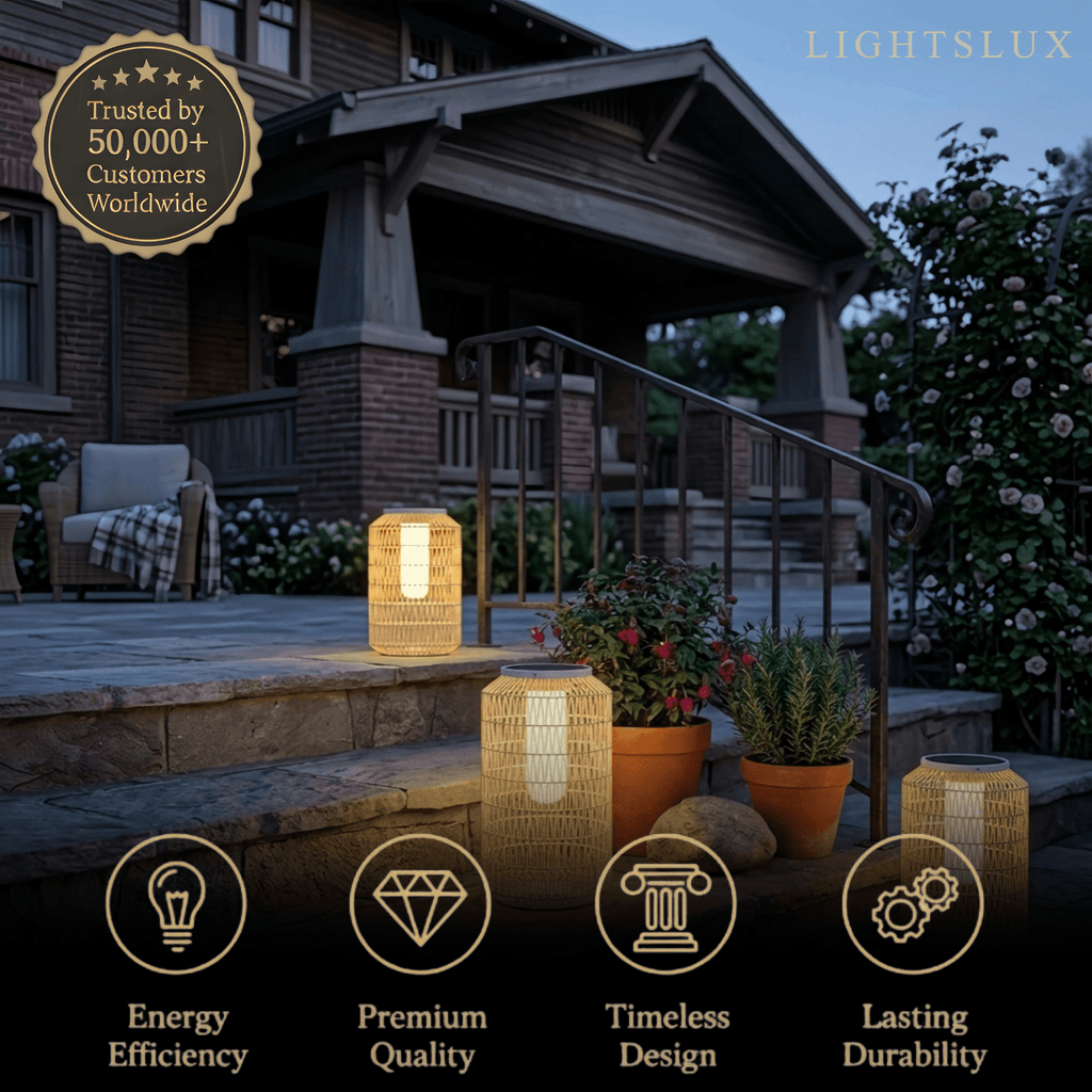 Farmhouse Outdoor Lamp - Wood & Metal Rattan Lantern - Flindria