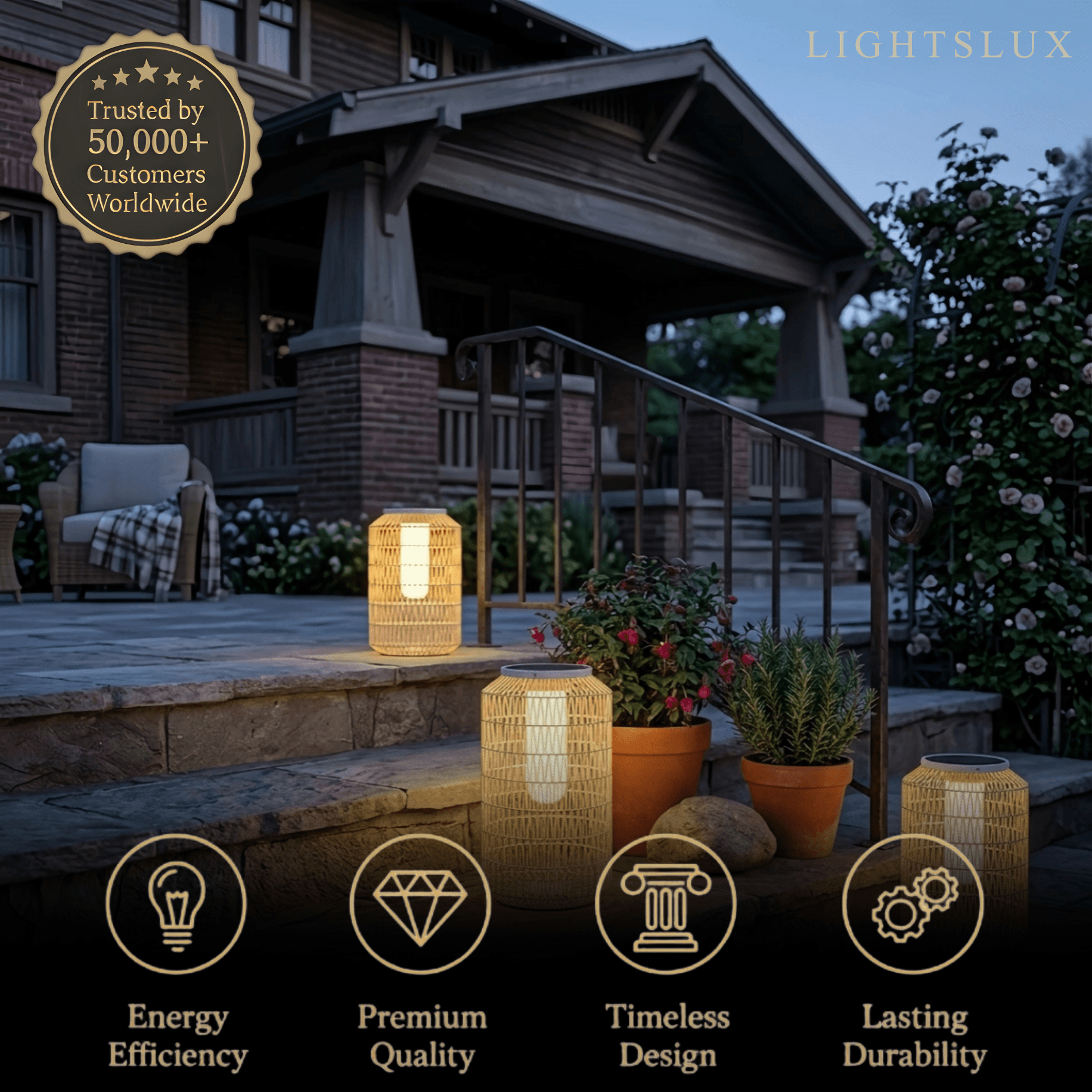 Farmhouse Outdoor Lamp - Wood & Metal Rattan Lantern - Flindria