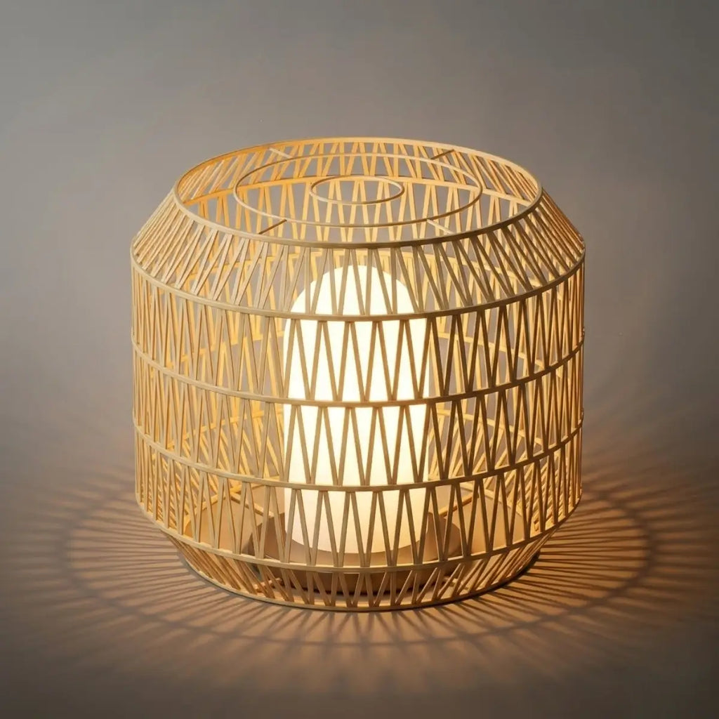 Farmhouse Outdoor Lamp - Wood & Metal Rattan Lantern - Flindria