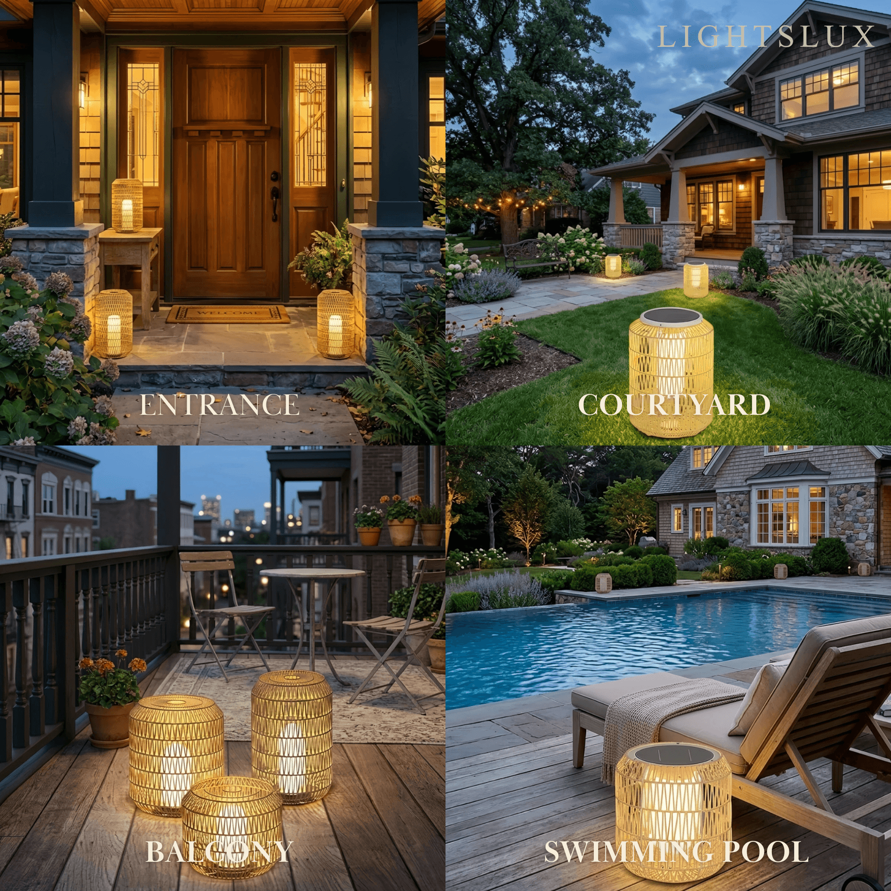 Farmhouse Outdoor Lamp - Wood & Metal Rattan Lantern - Flindria