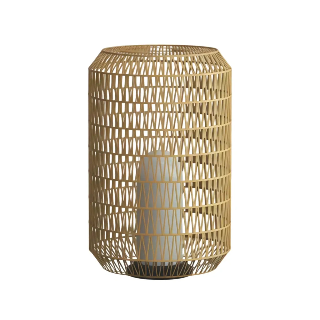 Farmhouse Outdoor Lamp - Wood & Metal Rattan Lantern - Flindria