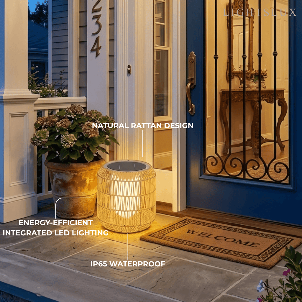Farmhouse Outdoor Lamp - Wood & Metal Rattan Lantern - Flindria