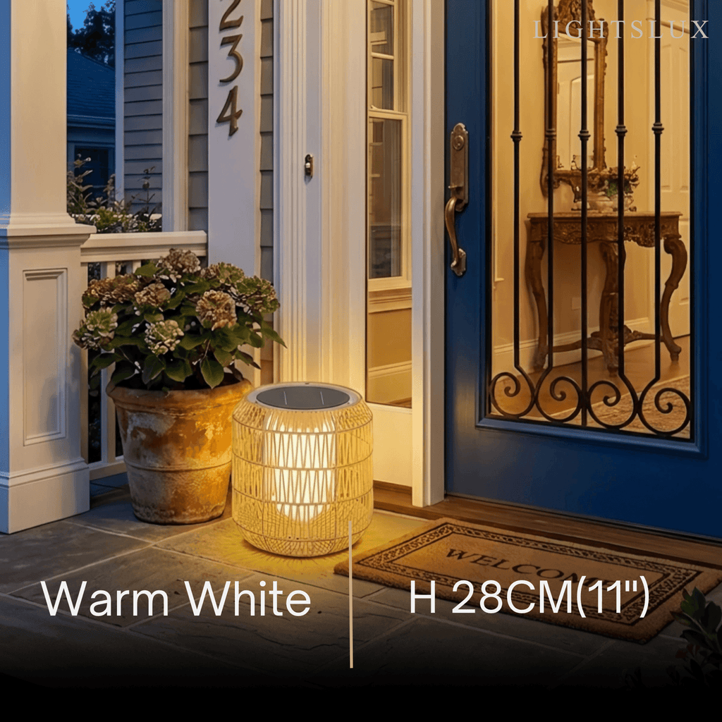 Farmhouse Outdoor Lamp - Wood & Metal Rattan Lantern - Flindria