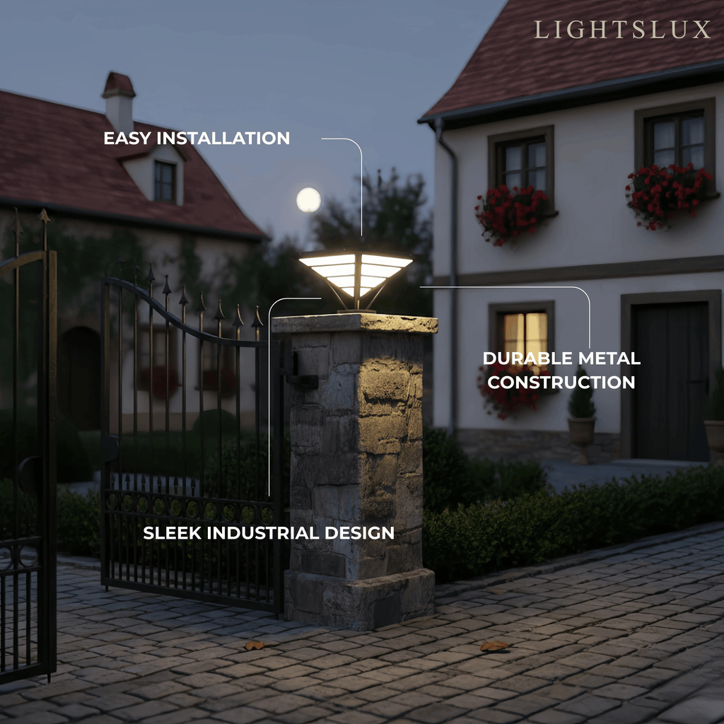 Industrial Black Pillar Light - Diamond Metal Design for Garden - Flindria