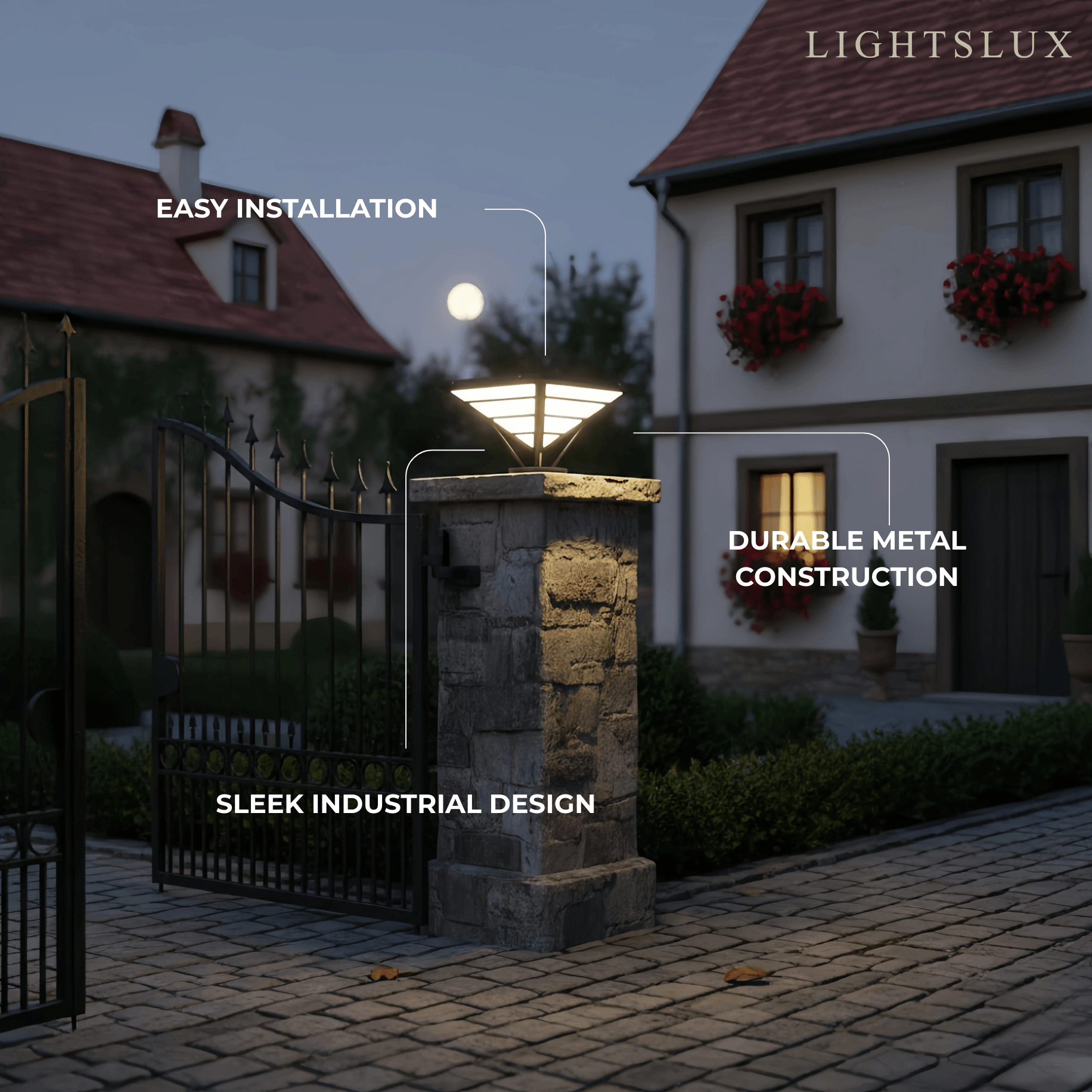 Industrial Black Pillar Light - Diamond Metal Design for Garden - Flindria