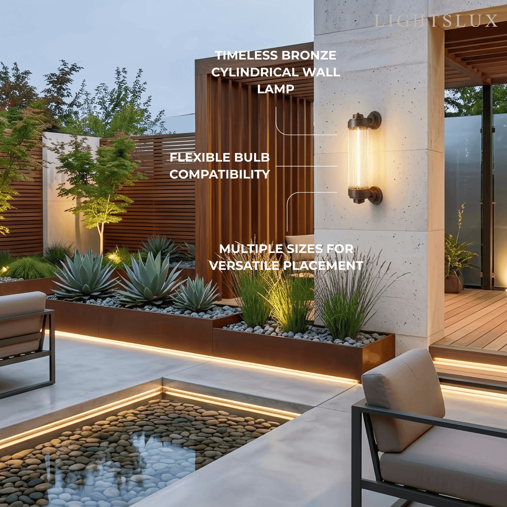 Modern Outdoor Wall Lamp - Bronze Glass Cylindrical Design for Garden & Patio - Flindria
