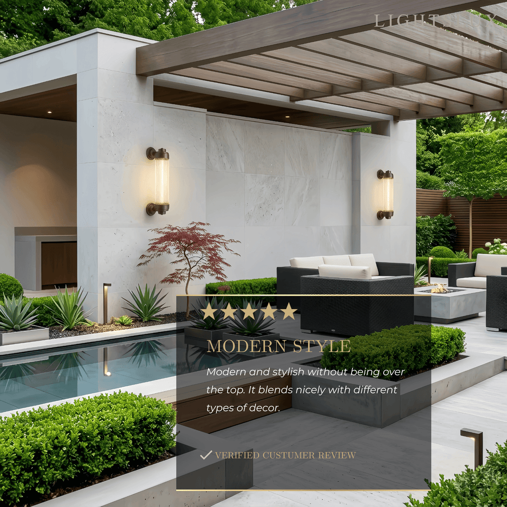 Modern Outdoor Wall Lamp - Bronze Glass Cylindrical Design for Garden & Patio - Flindria