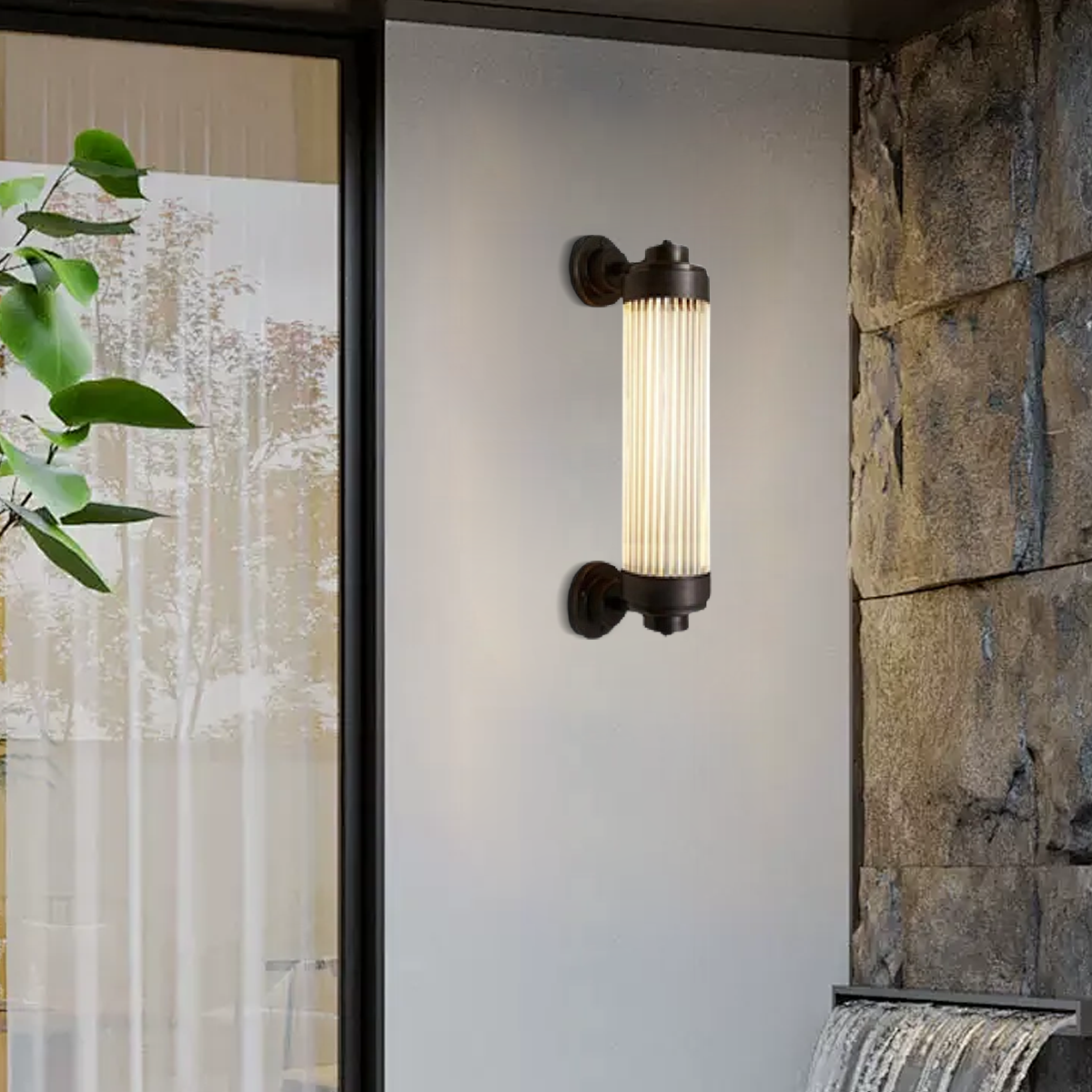 Modern Outdoor Wall Lamp - Bronze Glass Cylindrical Design for Garden & Patio - Flindria