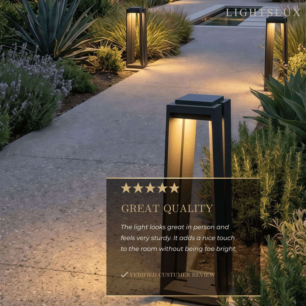 Industrial Metal & Glass Outdoor Floor Lamp - Black Frame for Garden - Flindria