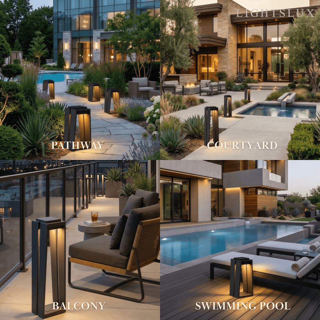 Industrial Metal & Glass Outdoor Floor Lamp - Black Frame for Garden - Flindria