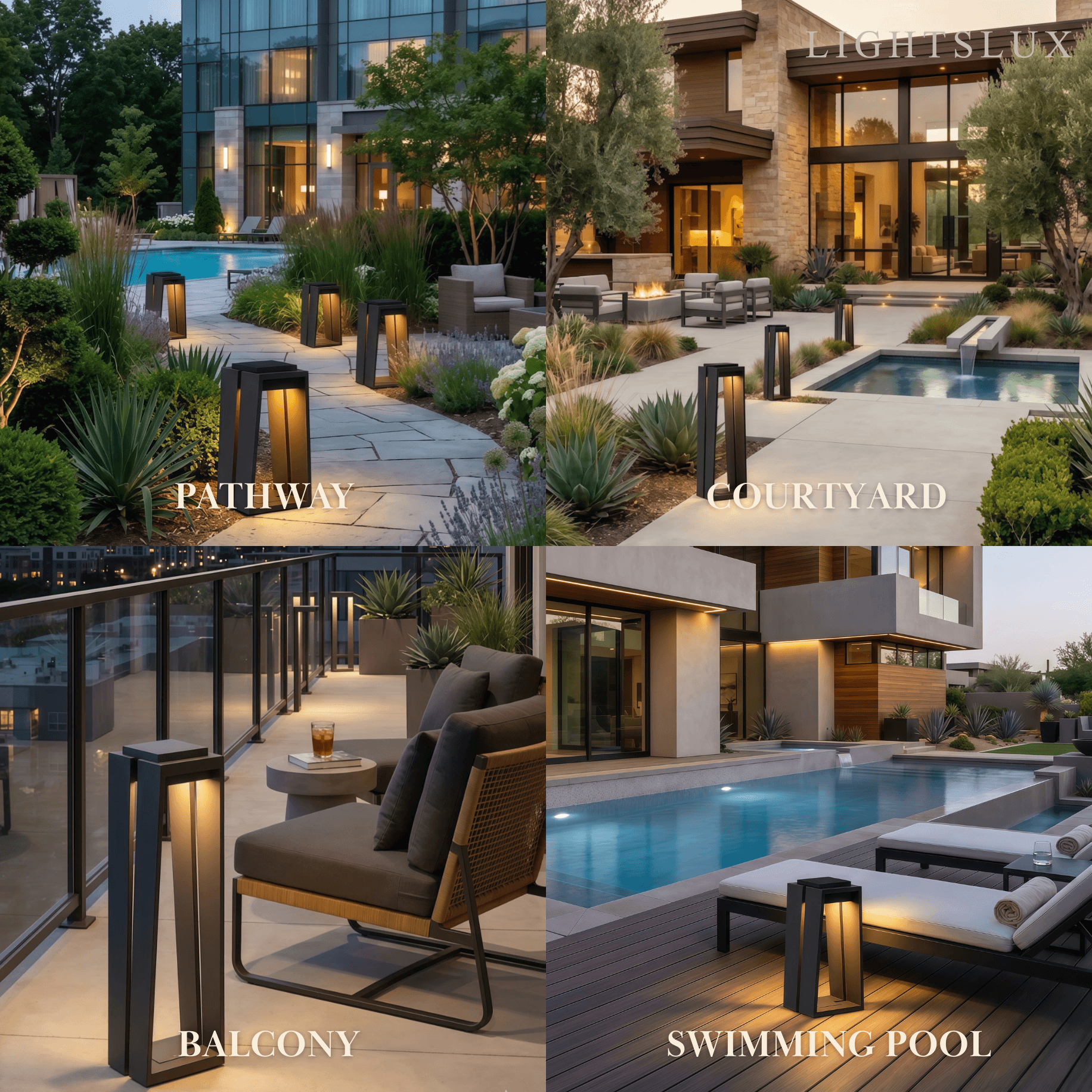 Industrial Metal & Glass Outdoor Floor Lamp - Black Frame for Garden - Flindria