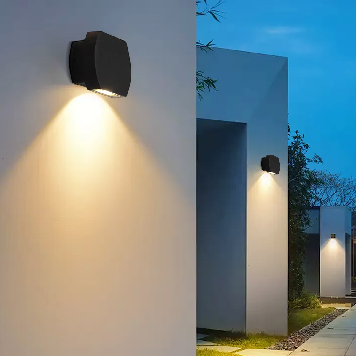 Lámpara de pared geométrica moderna para exteriores - Metal negro/gris para jardín - Flindria
