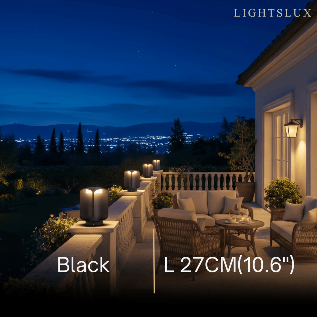 Modern Cylindrical Outdoor Floor Lamp – Black or Grey Metal & Glass Fixture - Flindria