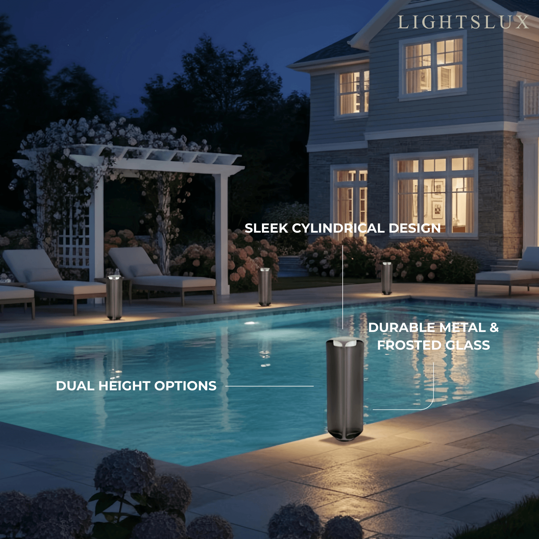 Lampadaire extérieur cylindrique moderne – Métal noir ou gris et luminaire en verre - Flindria