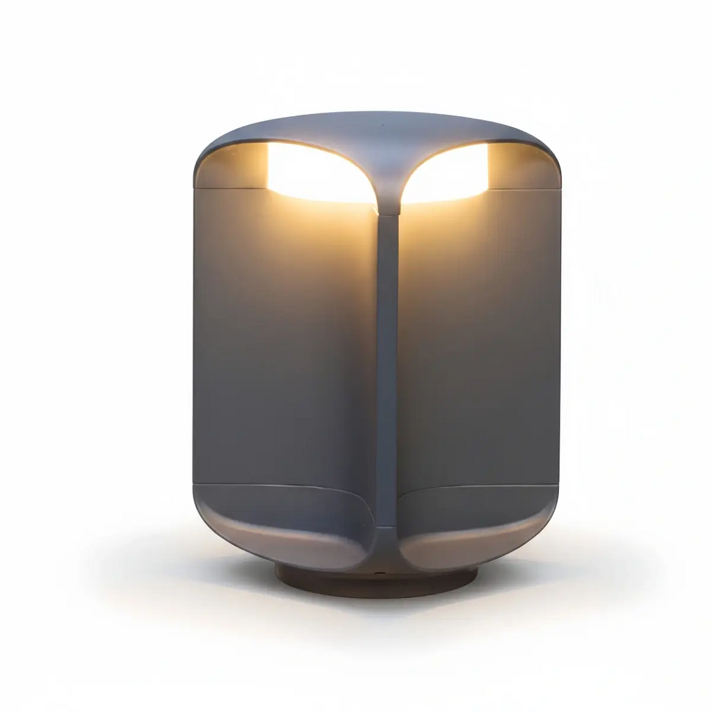 Modern Cylindrical Outdoor Floor Lamp – Black or Grey Metal & Glass Fixture - Flindria