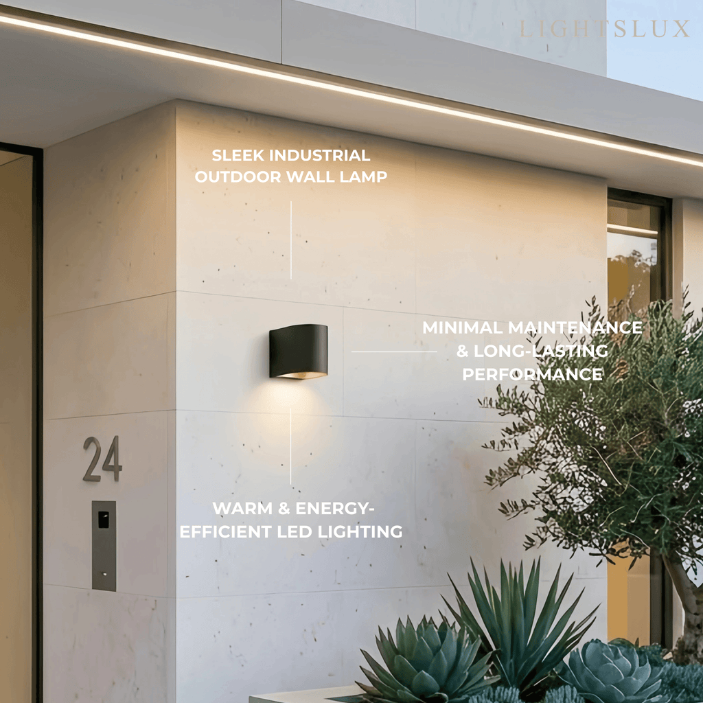 Lámpara de pared cilíndrica industrial – Metal negro para uso exterior - Flindria