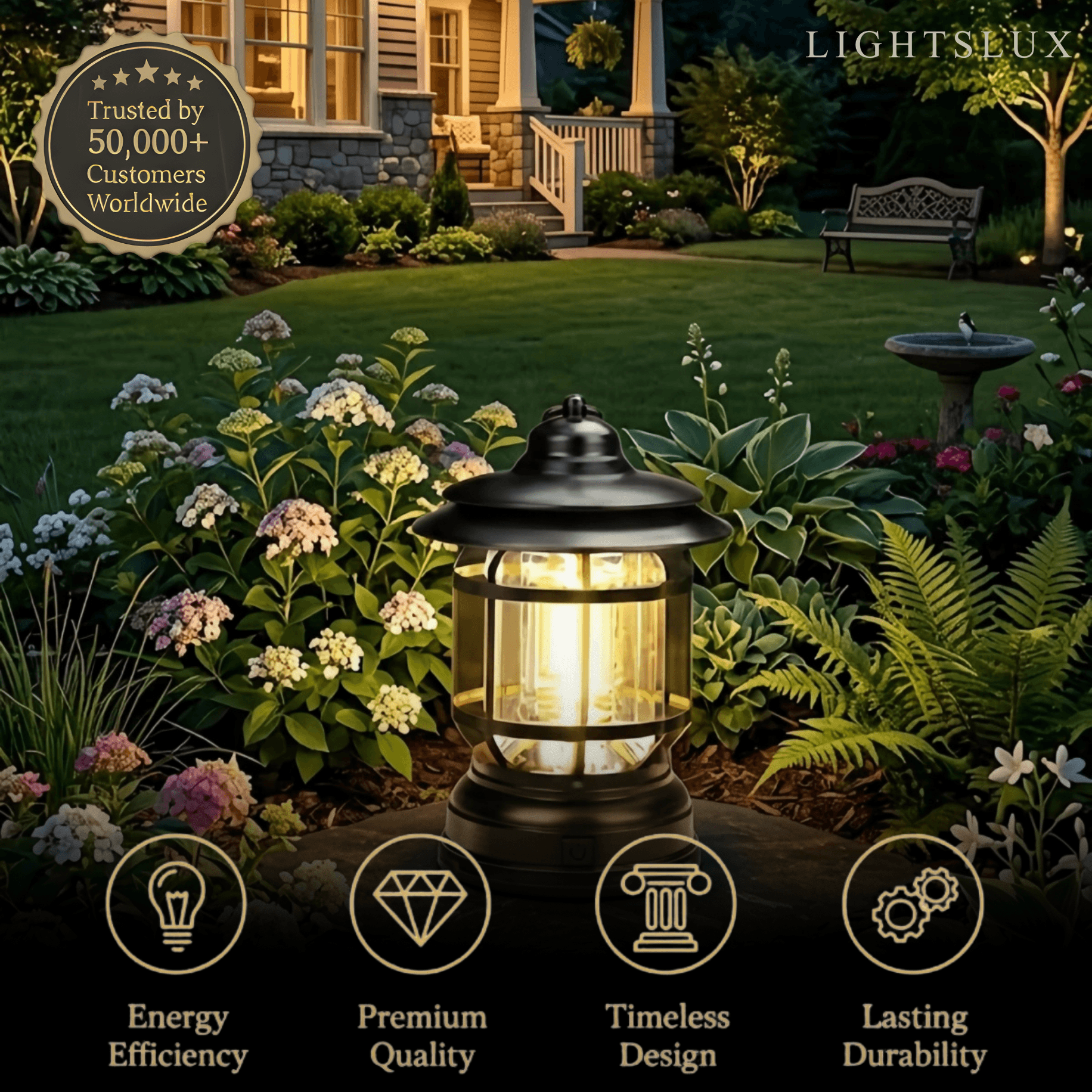 Vintage Outdoor Pathway Lights - Black/White Acrylic Resin Lantern for Terrace - Flindria