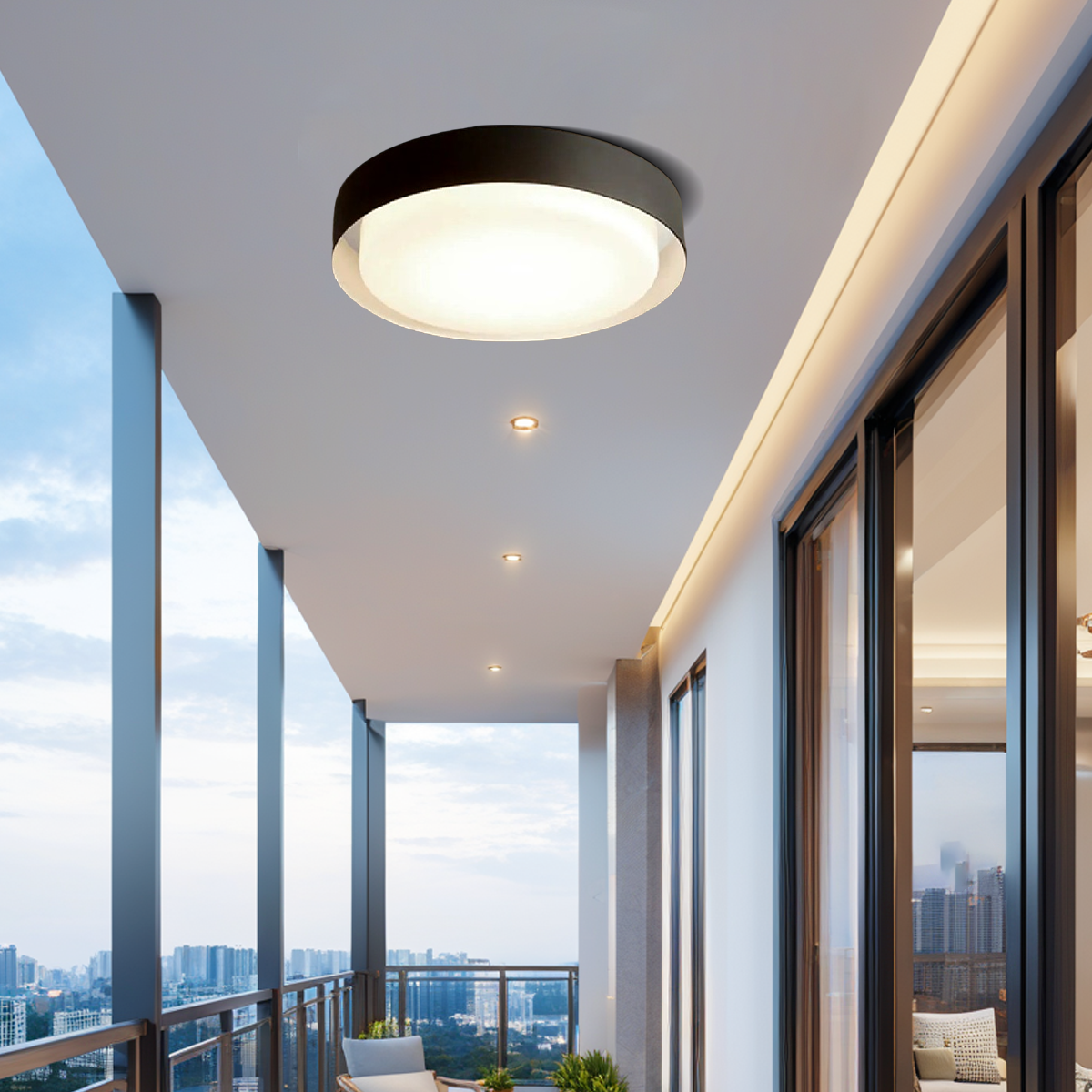 Modern Black Outdoor Ceiling Lights Metal Acrylic Round Outdoor - Flindria
