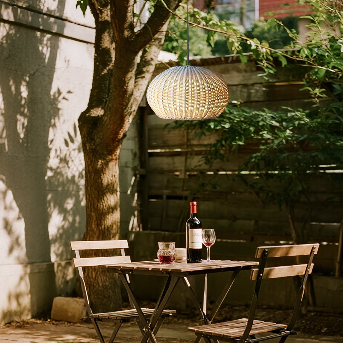 Farmhouse Coffee/Beige Outdoor Pendant Light Rattan Lantern Garden - Flindria