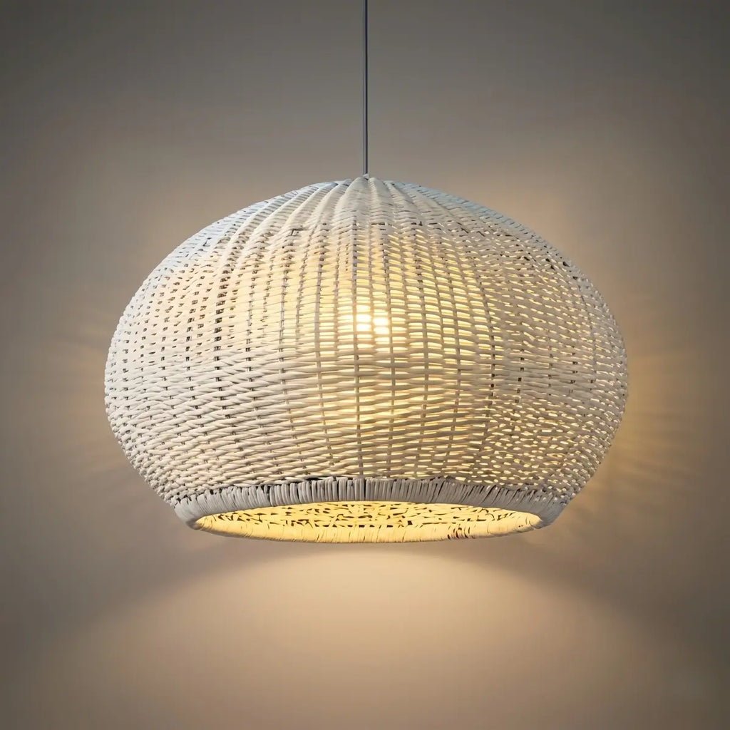 Farmhouse Coffee/Beige Outdoor Pendant Light Rattan Lantern Garden - Flindria