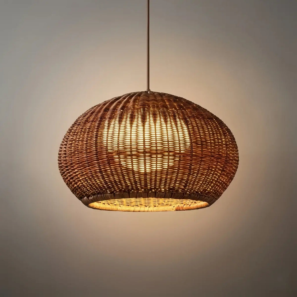 Farmhouse Coffee/Beige Outdoor Pendant Light Rattan Lantern Garden - Flindria