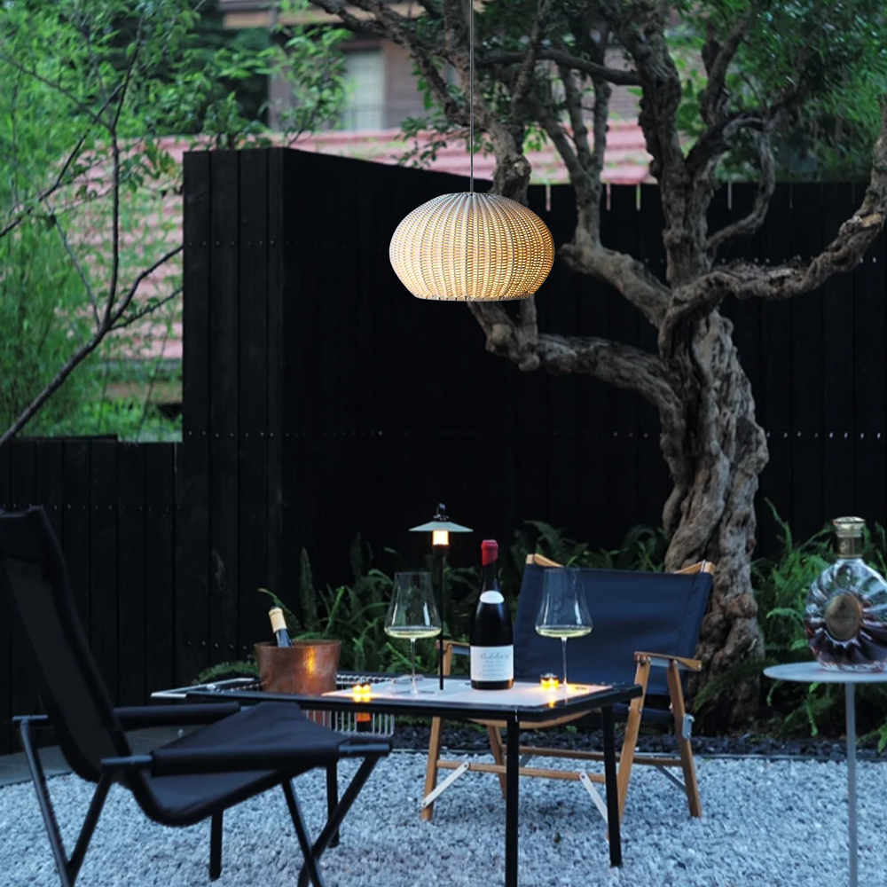 Farmhouse Coffee/Beige Outdoor Pendant Light Rattan Lantern Garden - Flindria