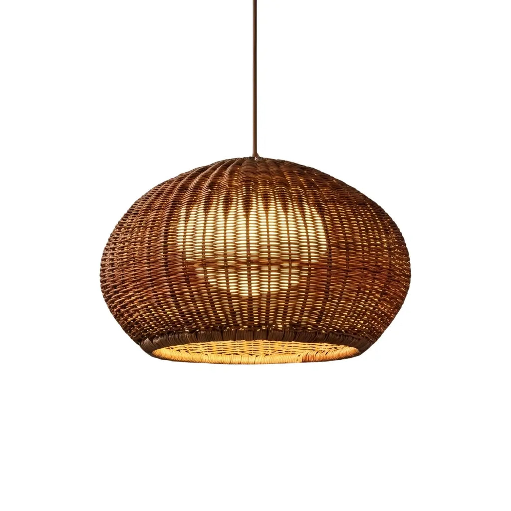 Farmhouse Coffee/Beige Outdoor Pendant Light Rattan Lantern Garden - Flindria