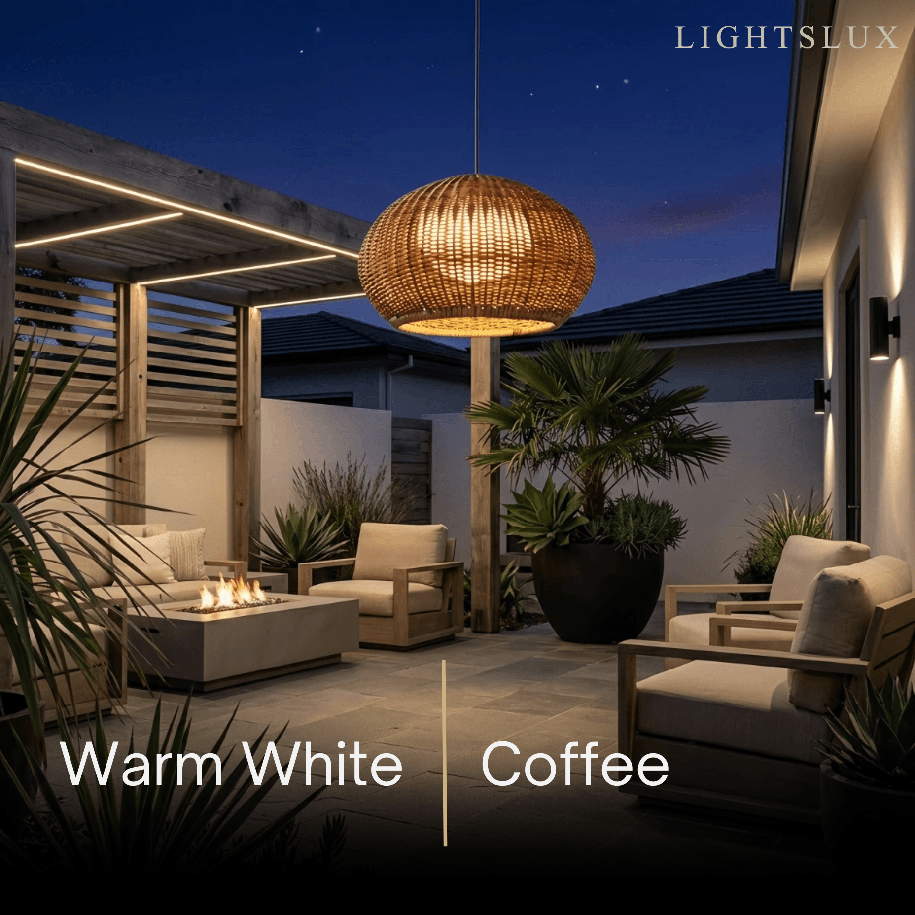 Farmhouse Coffee/Beige Outdoor Pendant Light Rattan Lantern Garden - Flindria
