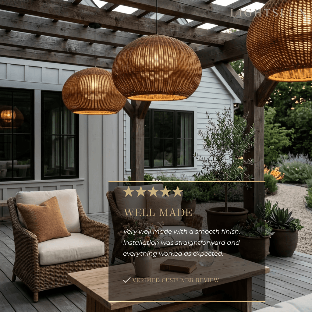 Farmhouse Coffee/Beige Outdoor Pendant Light Rattan Lantern Garden - Flindria