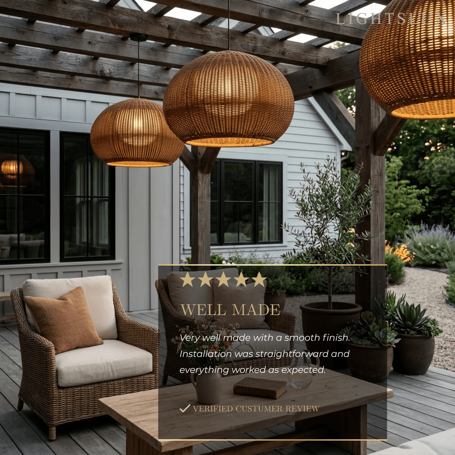 Farmhouse Coffee/Beige Outdoor Pendant Light Rattan Lantern Garden - Flindria